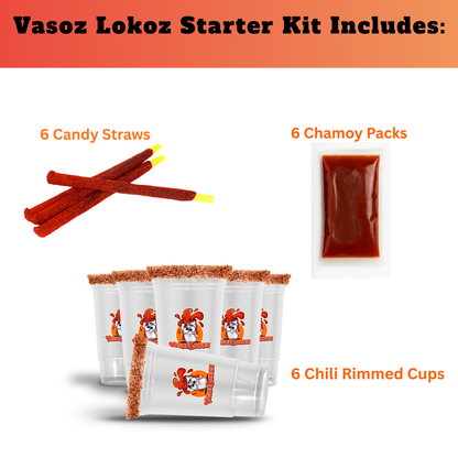 VasozLokoz Michelada Cups - Fiesta kit 24oz 6 Rimmed cup pack | 6 Chamoy packs | 6 candy straws