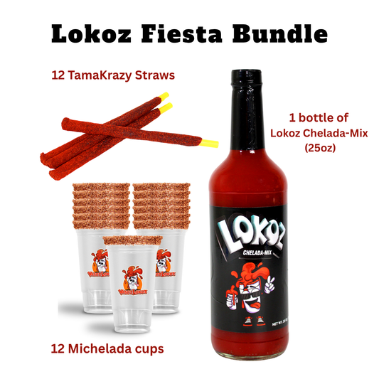 Lokoz Fiesta Kit (Chelada-Mix 25oz bottle | 12 rimmed cups | 12 tamarindo straws)