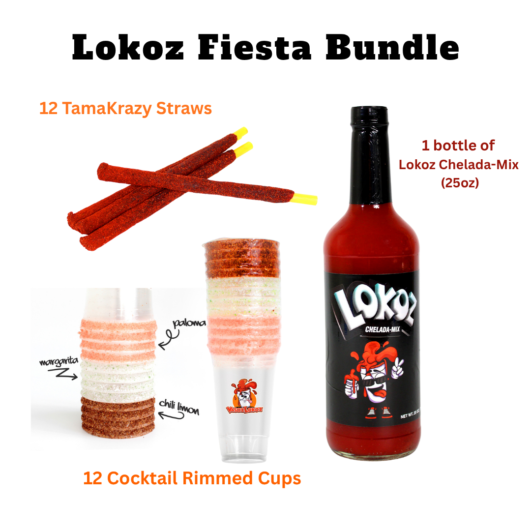 Lokoz Fiesta Kit (Chelada-Mix 25oz bottle | 12 rimmed cups | 12 tamarindo straws)