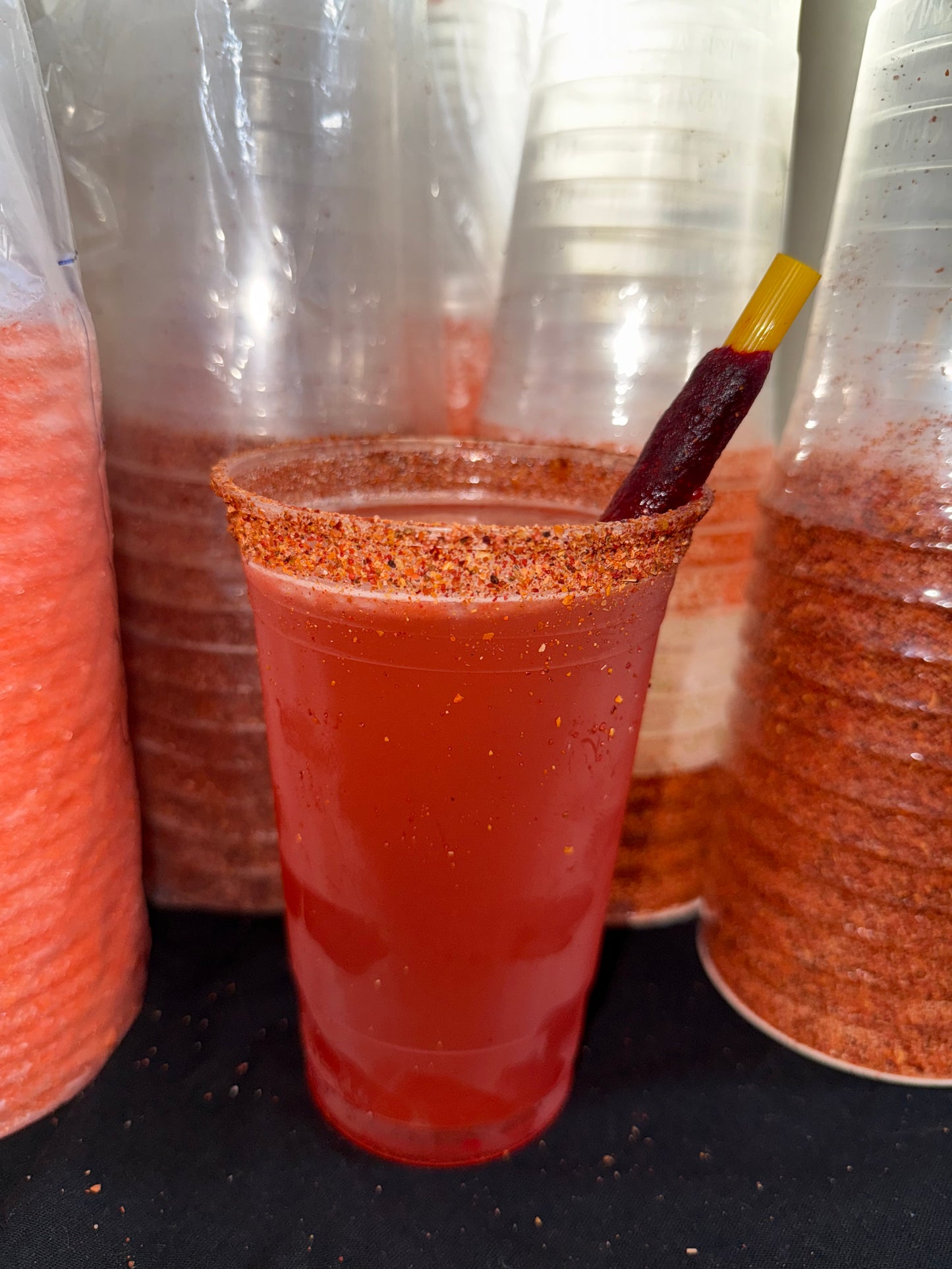 VasozLokoz Michelada Cups Starter Kit | 1-25oz Chelada-Mix bottle | 6 Rimmed cups (24 oz) | 6 Candy straws | 6 Chamoy Packs